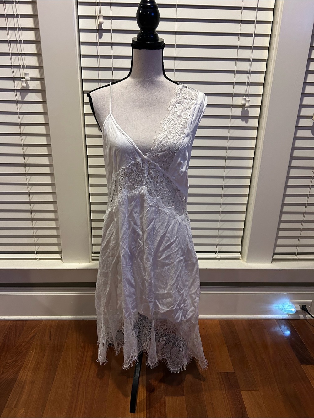 Free People White Lace Asymmetrical Slip Dress size L